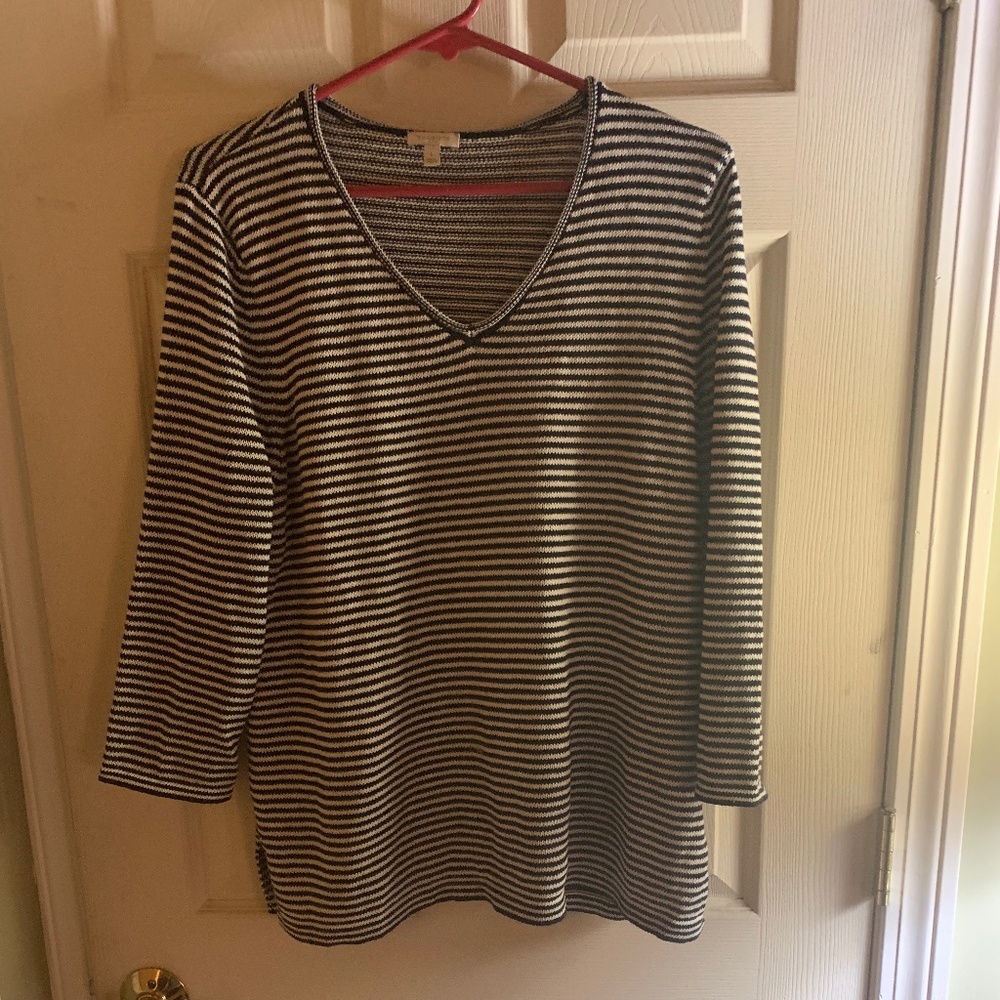 Striped Knit 3L4 length Sleeve Pullover Top
